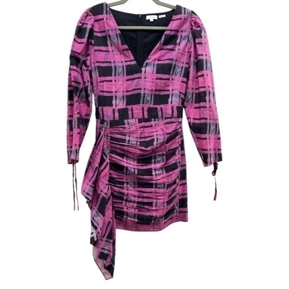 RHODE Piper Ruched Cotton Black and Magenta Pink Printed Mini Dress Size XS - Picture 2 of 7